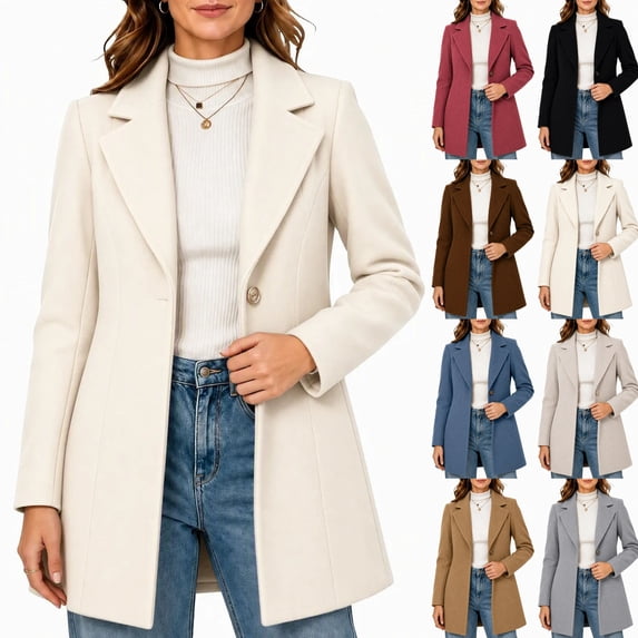 cocolona Single Breasted Overcoat for Women Winter Elegant Long Sleeve Notch Lapel Classic Peacoat Dressy Casual Solid Color Long Winter Jacket
