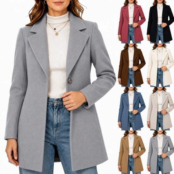 cocolona Single Breasted Overcoat for Women Winter Elegant Long Sleeve Notch Lapel Classic Peacoat Dressy Casual Solid Color Long Winter Jacket