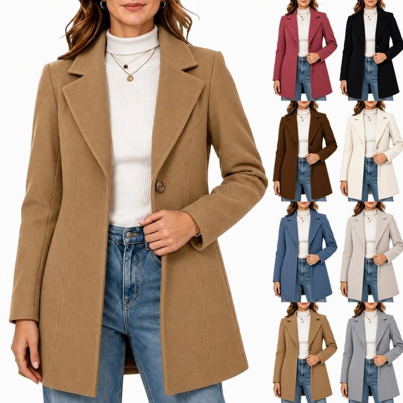 cocolona Single Breasted Overcoat for Women Winter Elegant Long Sleeve Notch Lapel Classic Peacoat Dressy Casual Solid Color Long Winter Jacket