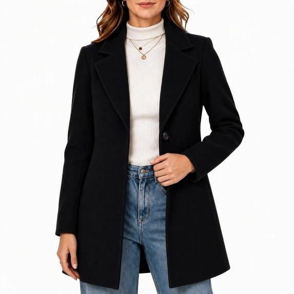cocolona Single Breasted Overcoat for Women Winter Elegant Long Sleeve Notch Lapel Classic Peacoat Dressy Casual Solid Color Long Winter Jacket