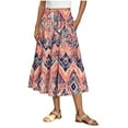 thumbnail image 1 of cocolona Skirts for Women Casual Summer Floral Print Flowy Midi Skirts Elastic Waist A Line Beach Vacation Boho Skirts with Pockets Orange M, 1 of 5