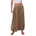 thumbnail image 1 of cocolona Skirts for Women Summer Casual Loose Elastic Waist Long Skirts Beach Vacation Pleated Flowy Skirts with Pockets Khaki XXL, 1 of 5