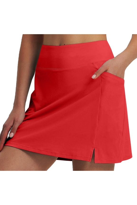 Skorts Skirts for Woman 2025 Summer Casual Athletic Workout Running Mini Tennis Skirts with Shorts Trendy Gym Clothes with Pockets Red S
