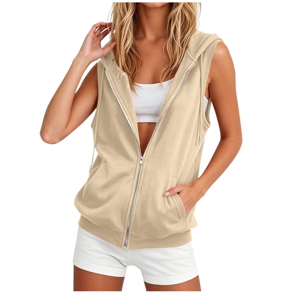 cocolona Sleeveless Solid Color Hoodies for Women Trendy Casual Zipper Slim Fit Sweatshirts