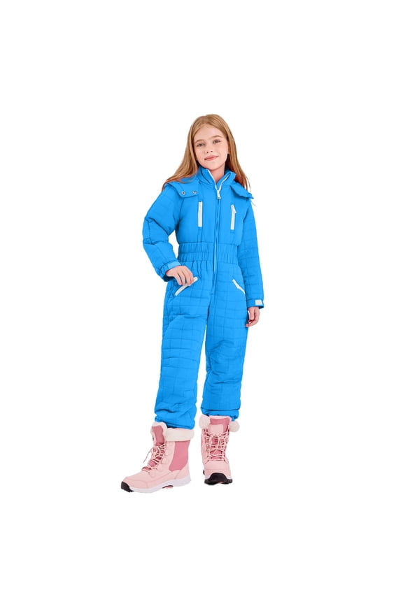 Snow Suit for Kids Boys Girls Lightweight Insulated One Piece Ski Suit Windproof Hooded Snowsuit Kids Jumpsuit 5-15 Years