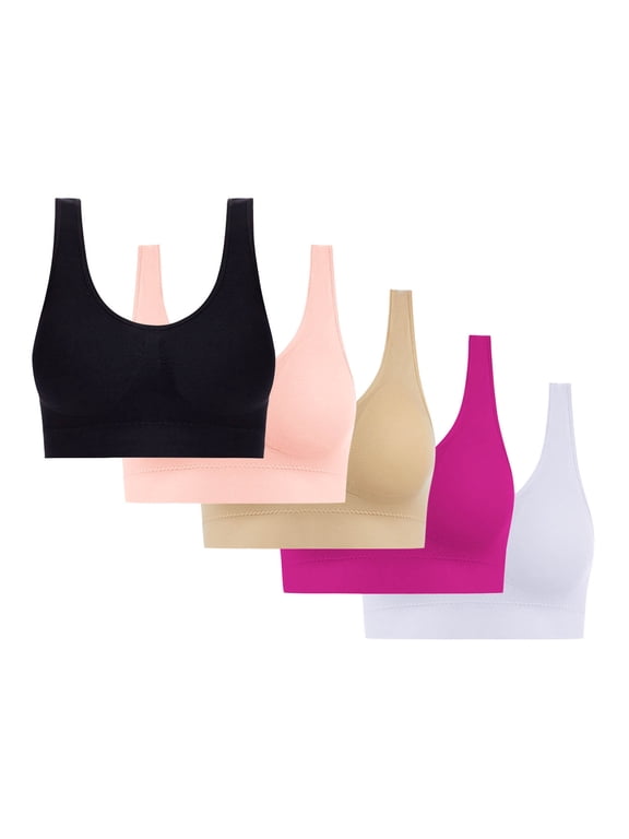 Sports Bras for Women, Seamless Stretch Comfy Breathable Yoga Bras Everyday Bras 5 Pack