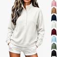 thumbnail image 1 of cocolona Stand Collar Sweatshirts for Women Button Down Long Sleeve Pullover Sweatshirts Loose Casual Solid Color Fall Tops, 1 of 7