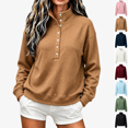 thumbnail image 1 of cocolona Stand Collar Sweatshirts for Women Button Down Long Sleeve Pullover Sweatshirts Loose Casual Solid Color Fall Tops, 1 of 7