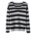 thumbnail image 1 of cocolona Striped Pullover Sweater V Neck Long Sleeve Lightweight Loose Casual Fall Knitted Outer, 1 of 4