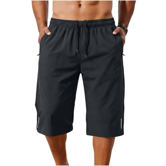 cocolona Summer Athletic Biker Shorts for Men Elastic Waist Bulit-in Drawstring Knee Length Outdoor Hiking Shorts with Pockets
