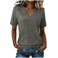 thumbnail image 1 of cocolona Summer Basic Tops for Women V Neck Short Sleeve Cinched Hem Shirts Dressy Casual Solid Color Blouses, 1 of 7