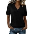 thumbnail image 1 of cocolona Summer Basic Tops for Women V Neck Short Sleeve Cinched Hem Shirts Dressy Casual Solid Color Blouses, 1 of 7
