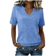 thumbnail image 1 of cocolona Summer Basic Tops for Women V Neck Short Sleeve Cinched Hem Shirts Dressy Casual Solid Color Blouses, 1 of 7