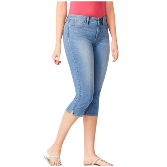 cocolona Summer Capri Jeans for Women Solid Color High Waisted Stretch Slim Casual Cropped Pants