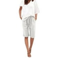 thumbnail image 1 of cocolona Summer Casual Loose Linen Plus Size Shorts for Women Elastic Waist Button Knee Length Beach Shorts with Pocket, 1 of 4