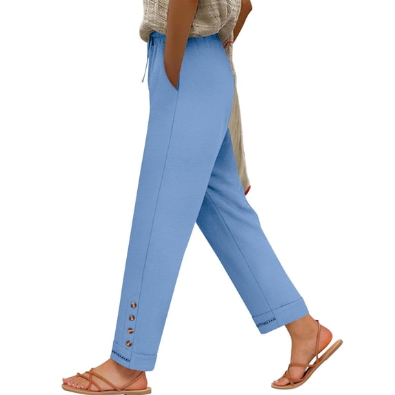 cocolona Summer Casual Wide Leg Pants for Women Elastic Waist Straight Vacation Lounge Trousers with Pocket
