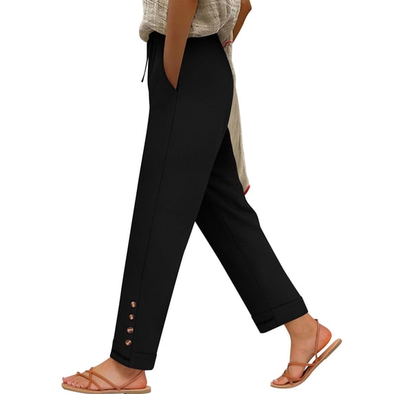cocolona Summer Casual Wide Leg Pants for Women Elastic Waist Straight Vacation Lounge Trousers with Pocket