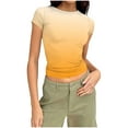 thumbnail image 1 of cocolona Summer Crop Tops for Women Short Sleeve Crew Neck Slim T-shirts Fashion Casual Gradient Color Blouses Basic Tees, 1 of 7