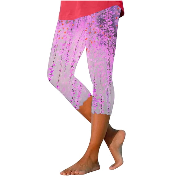 cocolona Summer High Waist Capri Leggings for Women Floral Printing Stretch Slim Gym Running Workout Yoga Pants