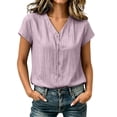 thumbnail image 1 of cocolona Summer Linen Tops for Women V Neck Short Sleeve Button Shirts Dressy Casual Loose Blouses, 1 of 6