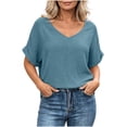 thumbnail image 1 of cocolona Summer Linen Tops for Women V Neck Short Sleeve Shirts Basic Casual Daily Blouses Tee, 1 of 7