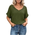 thumbnail image 1 of cocolona Summer Linen Tops for Women V Neck Short Sleeve Shirts Basic Casual Daily Blouses Tee, 1 of 7