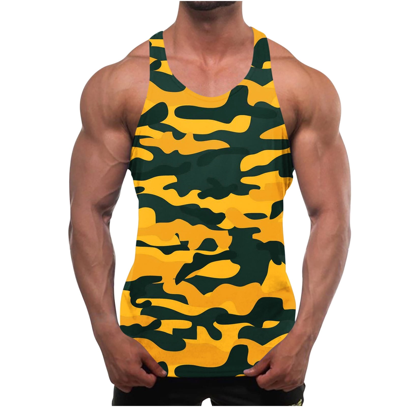 cocolona Summer Men's Workout Tank Tops Camouflage Print Casual Gym