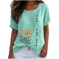 thumbnail image 1 of cocolona Summer Printed T-shirts for Women Crew Neck Short Sleeve Button Pullover Tops Dressy Casual Blouses Base Tees, 1 of 5