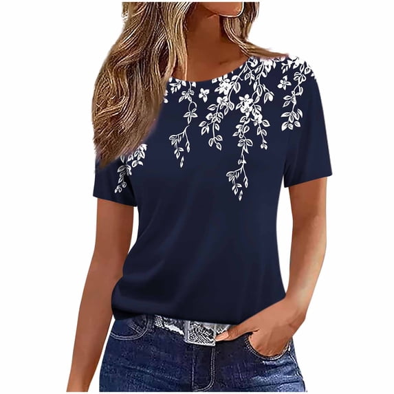 cocolona Summer Printed T-shirts for Women Crew Neck Short Sleeve Pullover Tops Dressy Casual Blouses Base Tees