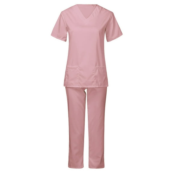 cocolona Summer Scrubs Set for Women Medical Scrubs Crew Neck Short-Sleeve Tops and Pants Medical Nursing Uniforms Set Workwear