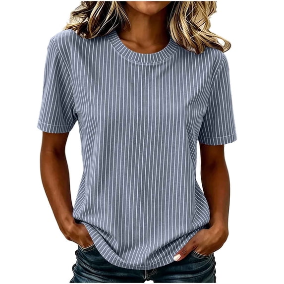 cocolona Summer Striped Button Pullover Tops for Women Short Sleeve Crew Neck Shirts Loose Casual Blouses