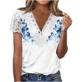 thumbnail image 1 of cocolona Summer Tops for Women Lace Short Sleeve V Neck T-shirt Fashion Casual Floral Print Tees Loose Tunic Blouses, 1 of 5