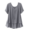 thumbnail image 1 of cocolona Summer Tops for Women Solid Color Short Sleeve V Neck T-shirts Fashion Casual Loose Tunic Blouses, 1 of 8