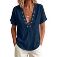 thumbnail image 1 of cocolona Summer V Neck Tops for Women Short Sleeve Grommet Eyelet Shirts Trendy Casual Solid Color Blouses, 1 of 7