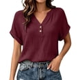 thumbnail image 1 of cocolona Summer Womens Button Down Tops V Neck Short Sleeve Loose Shirts Dressy Casual Solid Color Blouses, 1 of 7