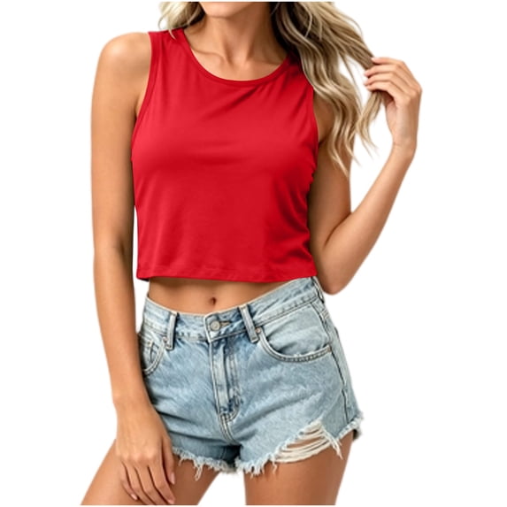 cocolona Summer Womens Crop Tank Tops Crew Neck Sleeveless Basic Shirts Trendy Casual Workout Solid Color Blouses