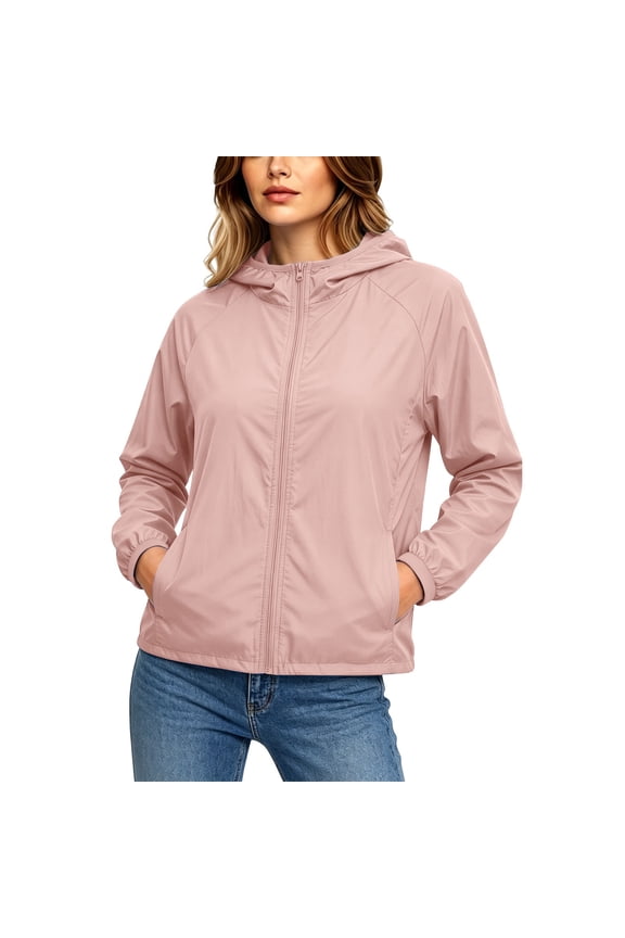 Sun Protection Top for Women Lightweight Long Sleeve Hooded Zipper Jacket Outdoor Sport Sunscreen Coat with Pockets