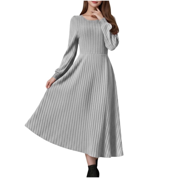 cocolona Sweater Maxi Dresses for Women Crew Neck Solid Color Long Sleeve Dress Casual LightWeight Layering Fall Dress