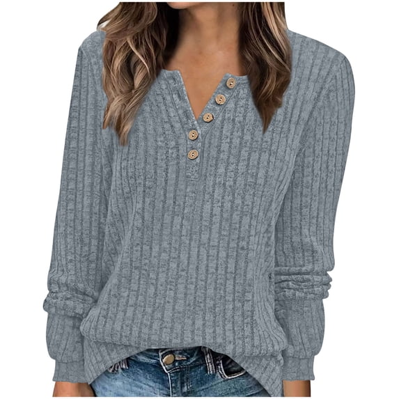 cocolona Sweaters for Women Button V Neck Long Sleeve Shirts Dressy Casual Blouses Womens Fall Winter Fashion Tops