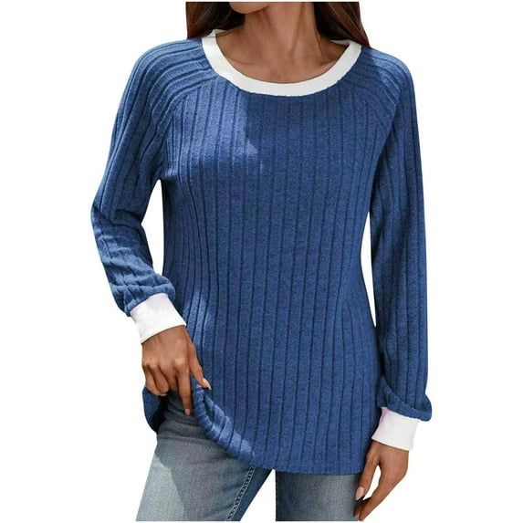 cocolona Sweaters for Women Long Sleeve Crew Neck Shirts Fall Fashion Color Block Pullover Tops Lightweight Casual Blouses