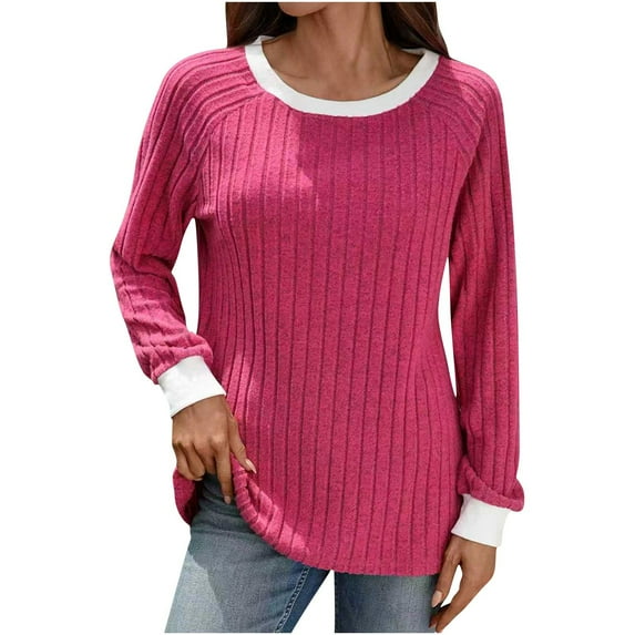 cocolona Sweaters for Women Long Sleeve Crew Neck Shirts Fall Fashion Color Block Pullover Tops Lightweight Casual Blouses