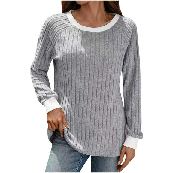 cocolona Sweaters for Women Long Sleeve Crew Neck Shirts Fall Fashion Color Block Pullover Tops Lightweight Casual Blouses