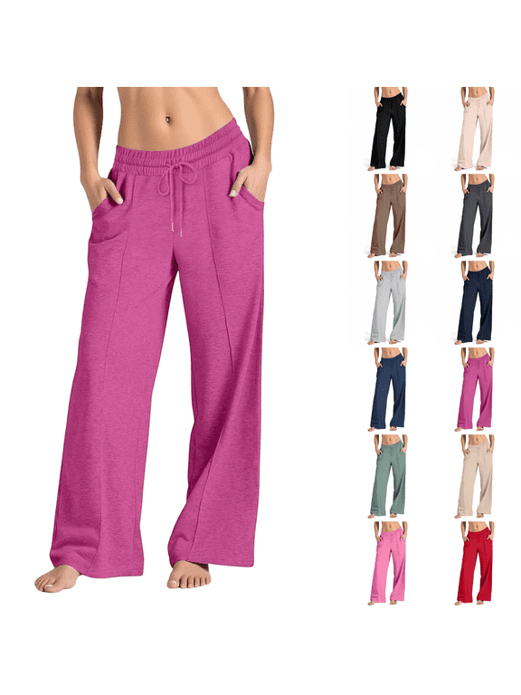 Sweatpants for Women with Pockets, Wide Leg Baggy Sweatpants High-Waisted Drawstring Joggers Pants Lounge Trousers