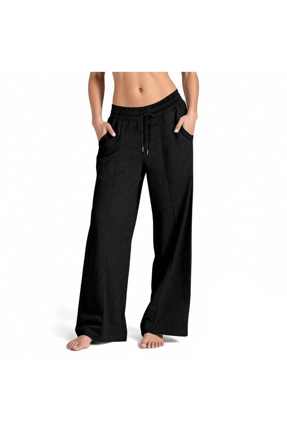 Sweatpants for Women with Pockets, Wide Leg Baggy Red Sweatpants High-Waisted Drawstring Joggers Pants Lounge Trousers