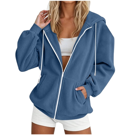 cocolona Sweatshirts for Women Zipper Hoodie Long Sleeve Drawstring Jackets Casual Loose Tops with Pockets