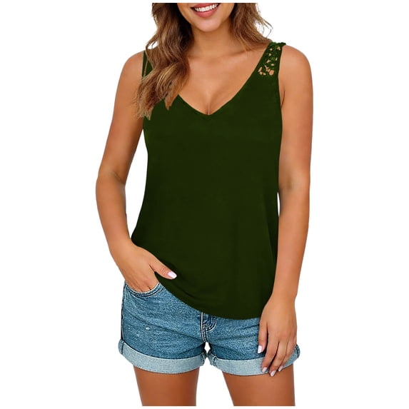 cocolona Tank Tops for Women Summer V Neck Sleeveless Shirts Fashion Casual Loose Solid Color Blouses