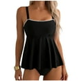 thumbnail image 1 of cocolona Tankini Swimsuits for Women Fashion Solid Color Two Piece Modest Bathing Suit Vacation Beach Ruffle Hem Swimwear, 1 of 6