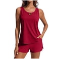 thumbnail image 1 of cocolona Tankini Swimsuits for Women Summer Solid Color V Neck Sleeveless Modest Bathing Suit with Boyshorts, 1 of 6