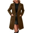 thumbnail image 1 of cocolona Trench Coat for Women Long Sleeve Notched Collar Wool Pea Coat Fall Winter Warm Overcoat Fashion Casual Long Jackets, 1 of 8
