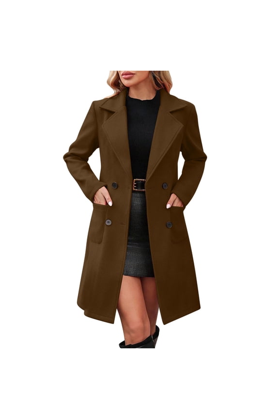 Trench Coat for Women Long Sleeve Notched Collar Wool Pea Coat Fall Winter Warm Overcoat Fashion Casual Long Jackets